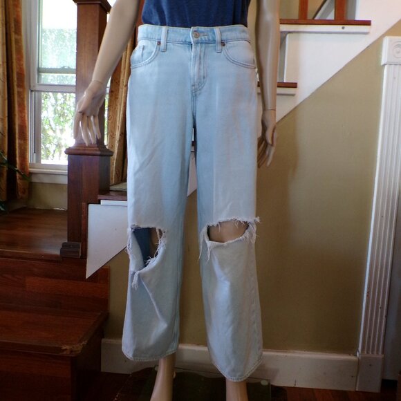 OLD NAVY Women's Faded Distressed Blue Jeans Mid Rise Baggy Wide Leg Size 0 - Picture 1 of 10